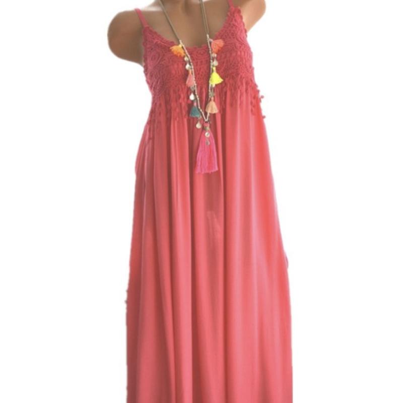 QICED Women's Solid Colour Vintage Loose Cotton Linen Dresses