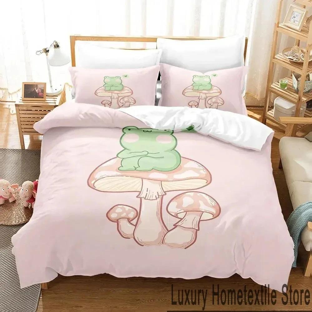 Kreslený Cottagecore Žába Houba 3D Ložní Sada Povlak na Peřinu Ložní Sada Přikrývka Povlak na Polštář Přikrývka king Queen Size Chlapci Dospělí