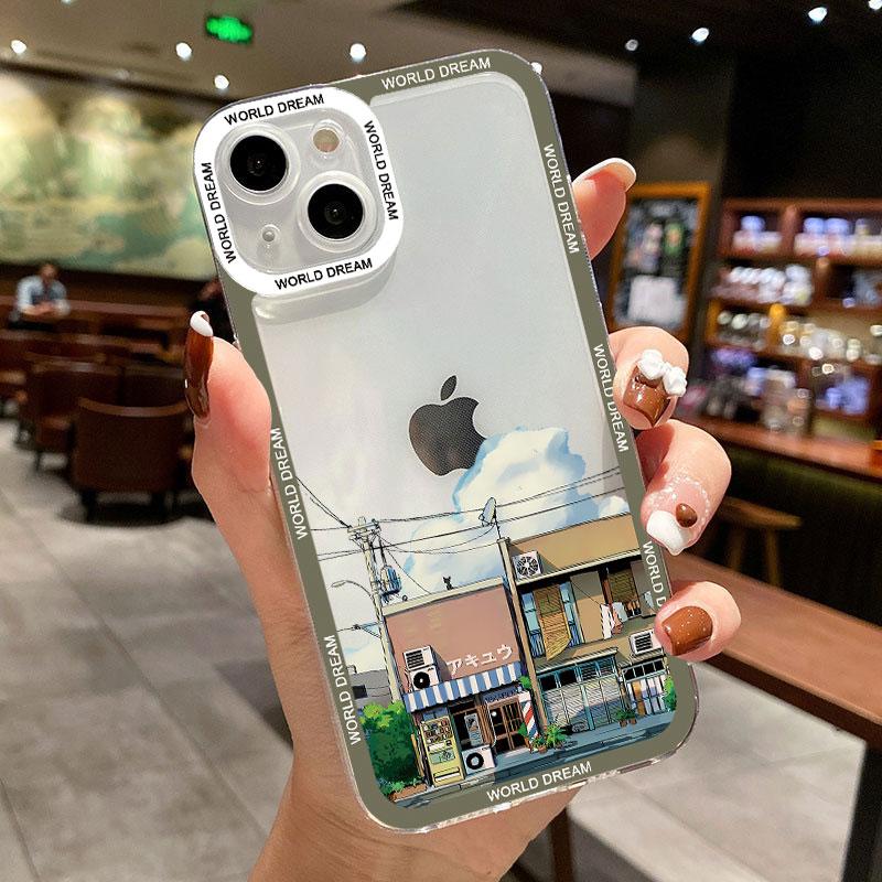 

Японский Милый Аниме Эстетичный Прозрачный Чехол Для Телефона Для iPhone XS X XR 14 13 12 11 Pro Max SE2 7 8 Plus Магазинчики на Улице Задние Крышки iphone14Plus(6.7 )