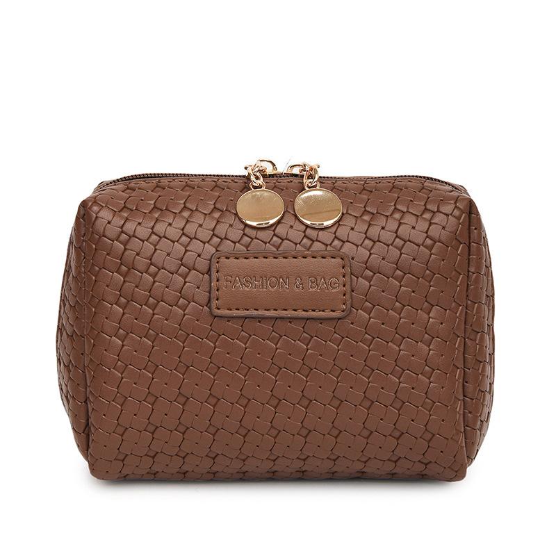 2026New Woven Texture, Premium Feel Pu Handheld Makeup Bag, Portable Cosmetic Organizer