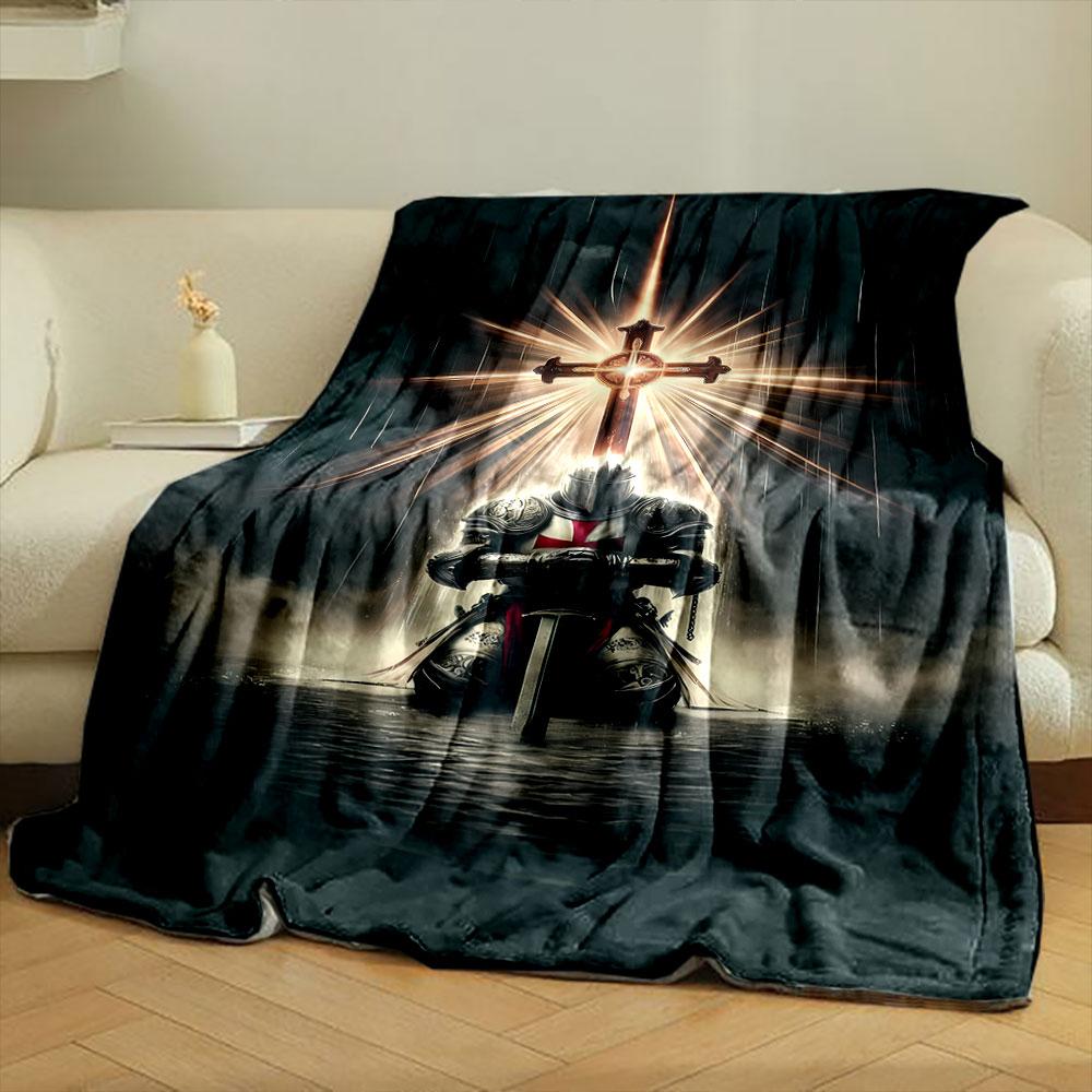 Crusader Knight Cross Blanket  Printed Blanket for Living Room Bed Couch Lunch Break Soft Cozy Blanket for Friend's Festival Gift