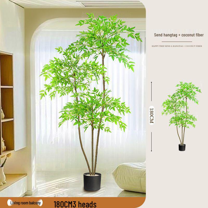 High-End Nandina Domestica Floor-Standing Faux Green Plant for Indoor Decoration