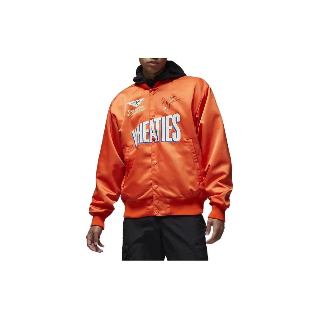 Jordan Alphabet Print Baseball Collar Single-Breasted Long Sleeve Jacket Men Jackets Orange DV7578-817