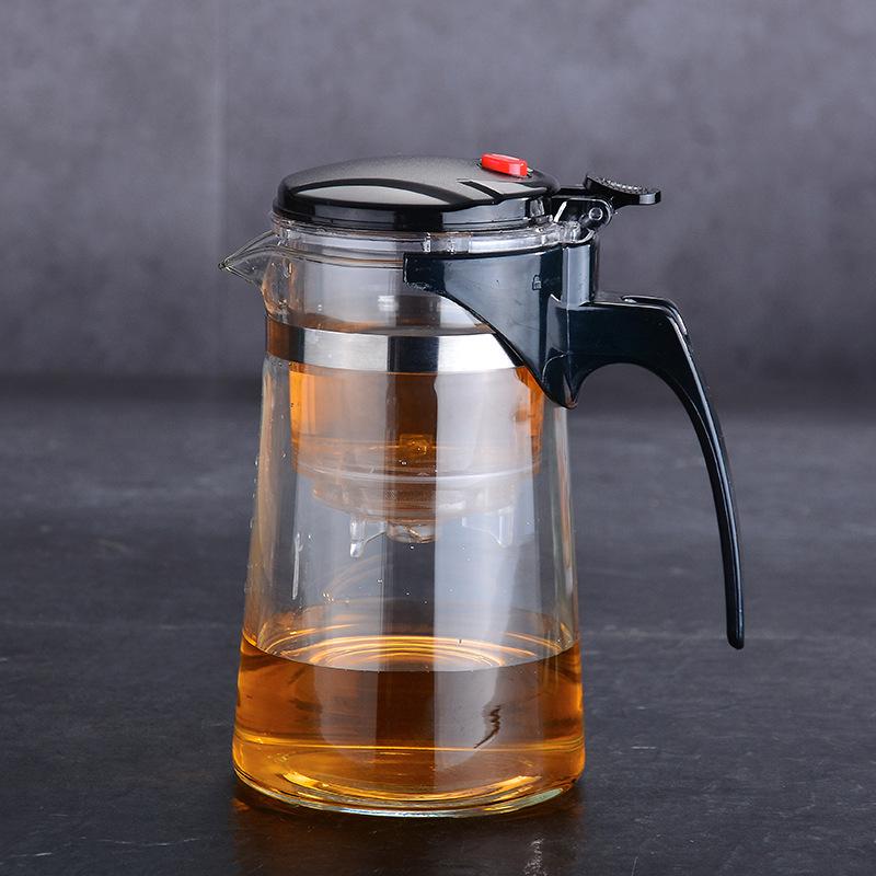 Elegant One-Button Glass Teapot with Tea and Water Separation and Custom Logo