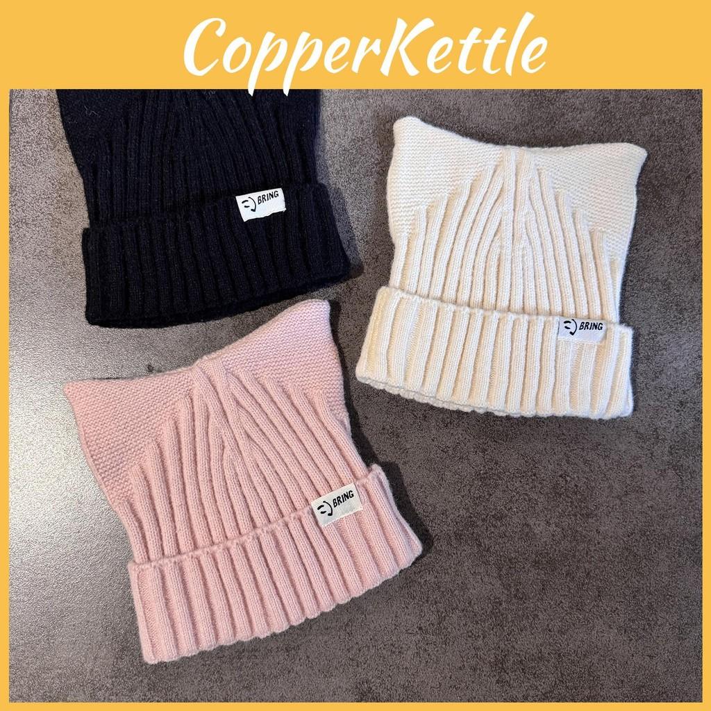 Solid Cute Cat Ears Shape Design Women Wool Knitting Hat For Fall Winter And