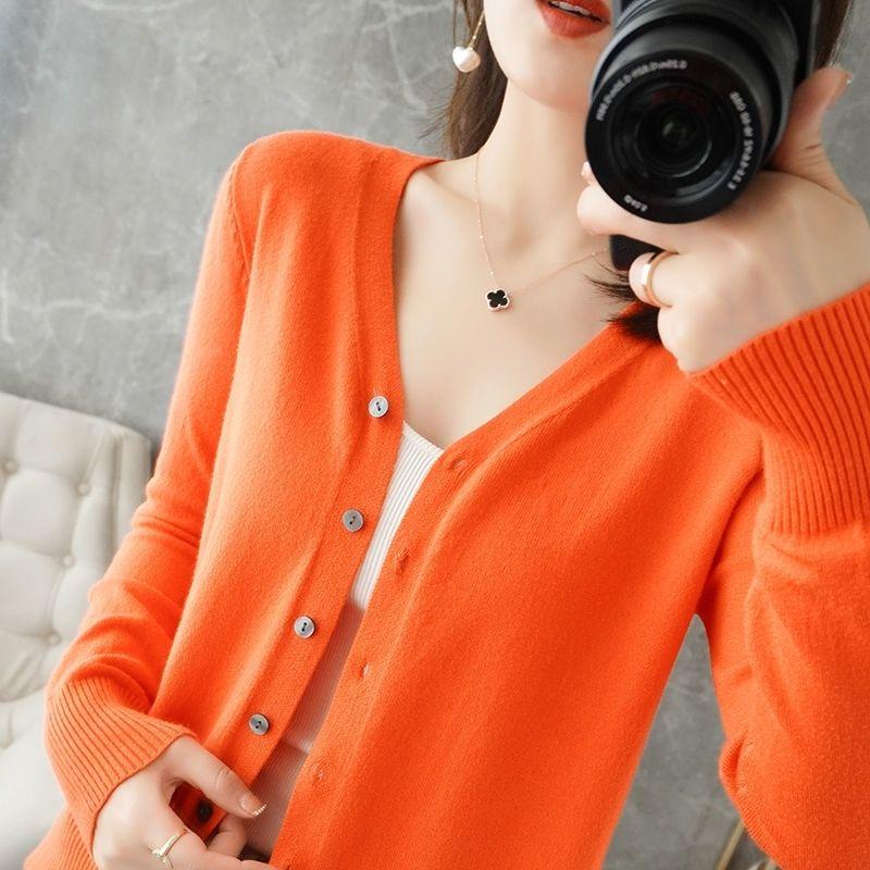 Damen Strickjacke Rundhalspullover Herbst und Winter Strickpullover Damen Einfarbig Langarm