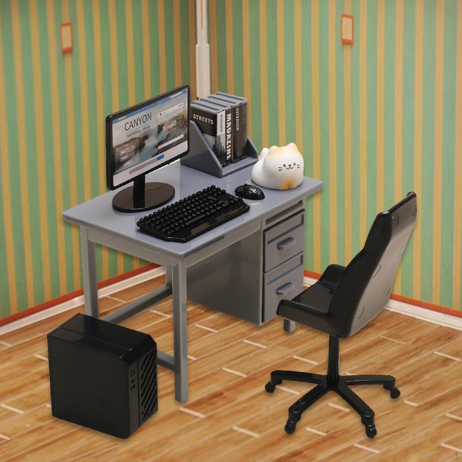 

Ляльковий будиночок Декорація Ляльковий будиночок Меблі Настільний комп ютер Сучасний Мініатюрний Набір Grey Desk