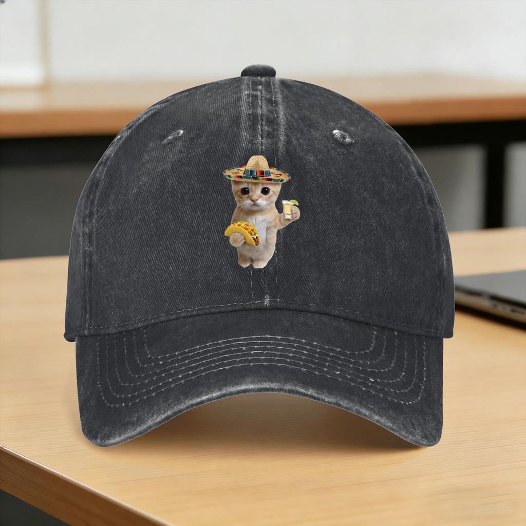Funny Cat Meme Cinco De Mayo Eating Tacos and Tequila Casual Baseball Cap Summer Trucker Hat Wholesale Outdoor Snapback Cap