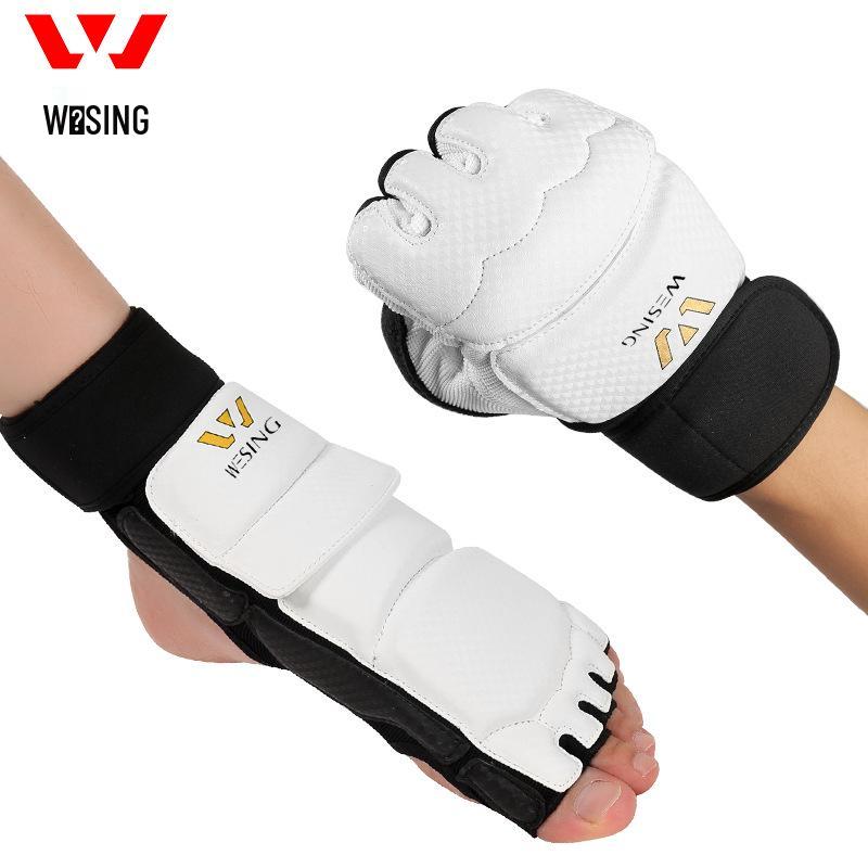 Jiuri Mountain Taekwondo Half-Finger Gloves & Instep Protectors for Competition and Training - White