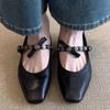 Fashion Vintage Metal Decoration Mary Jane Flats Women Bowknot Square Toe Dress Pumps Elegant Office Brand Designer Shoes Sandals