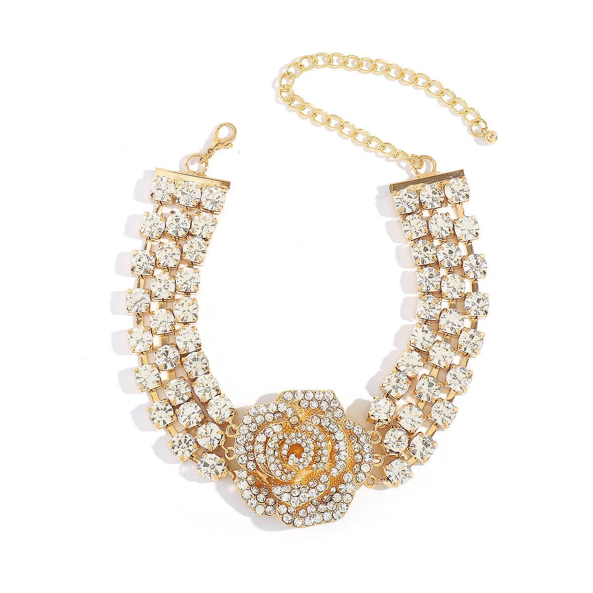 

Преувеличенное ожерелье в виде трехмерной розы с бриллиантами, темперамент подиума, многорядная сверкающая бриллиантовая цепочка для ключицы золотой