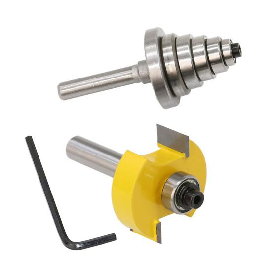 1Pc Rabbet Router Bit + 6Pcs Bearing Set Cutter Tenon Woodworking Carpentry Tool