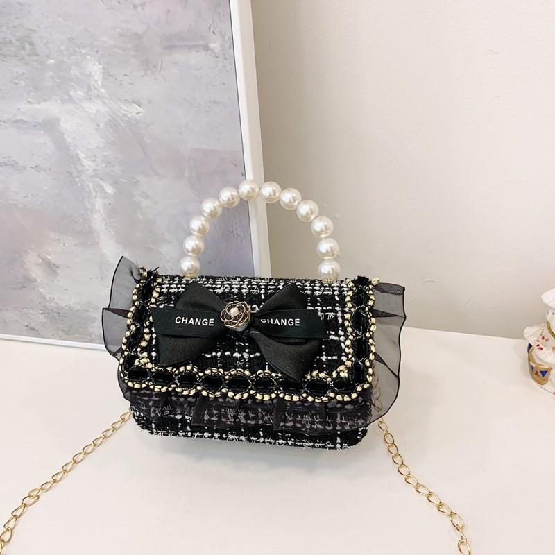 Crossbody Kids Stylish Bag With Cute Bow And Pearl Chain Trendy Design Korean