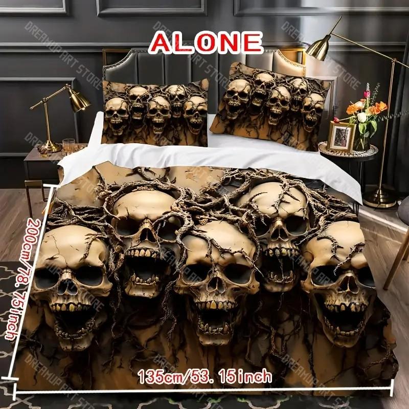 Halloween Quilt Cover Set Halloween Theme Comfortable Bedding Set Digital Print Plaid Pattern Cute Ghost Pumpkin One Quilt Cover