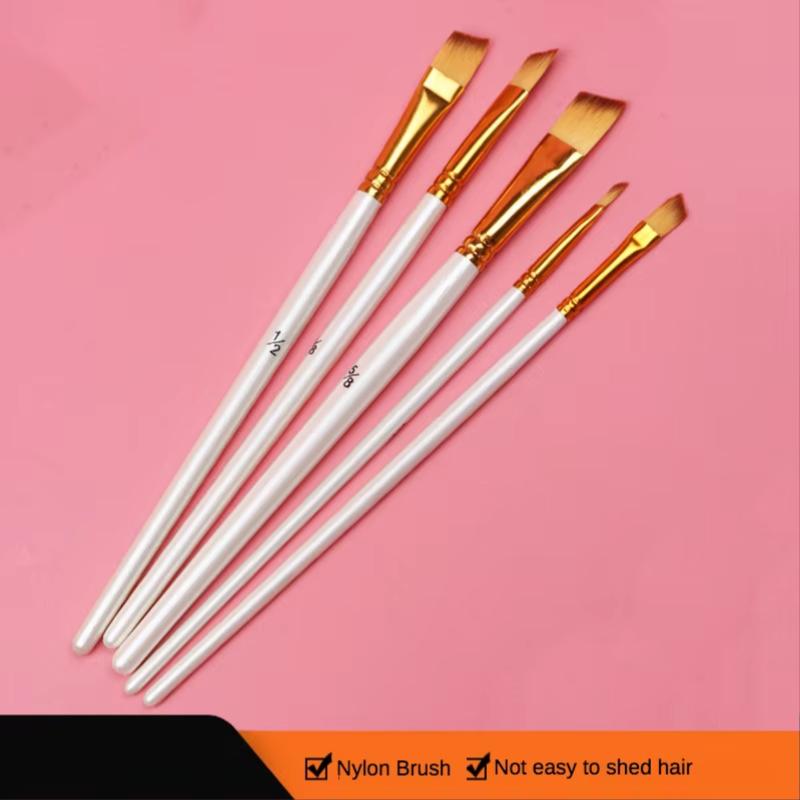 JOWOART 5 bucăți set student stâlp din lemn scurt perie de vopsea cu cap oblic guașă albă pictură pe apă bicolor nailon par pix acrilic pentru vopsea în ulei