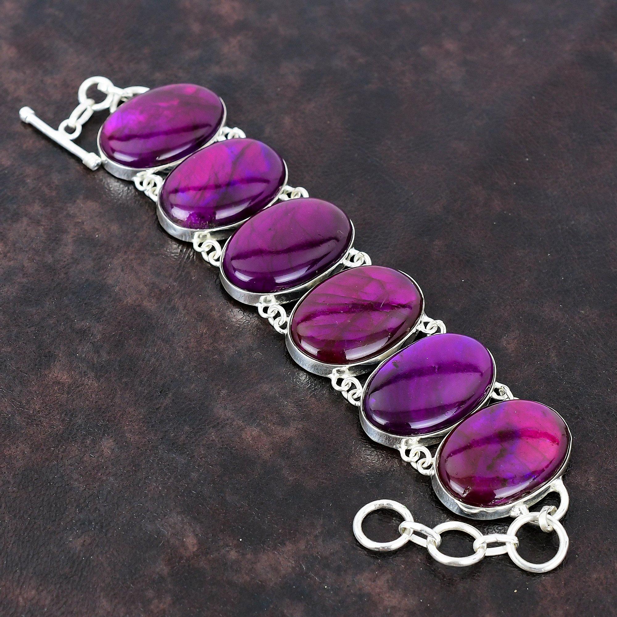 

Фиолетовый огненный браслет из лабрадорита, браслет из стерлингового серебра 925 пробы, ювелирные изделия ручной работы, регулируемый браслет-цепочка, браслет из настоящего драгоценного камня, подарок для мамы Adjustable
