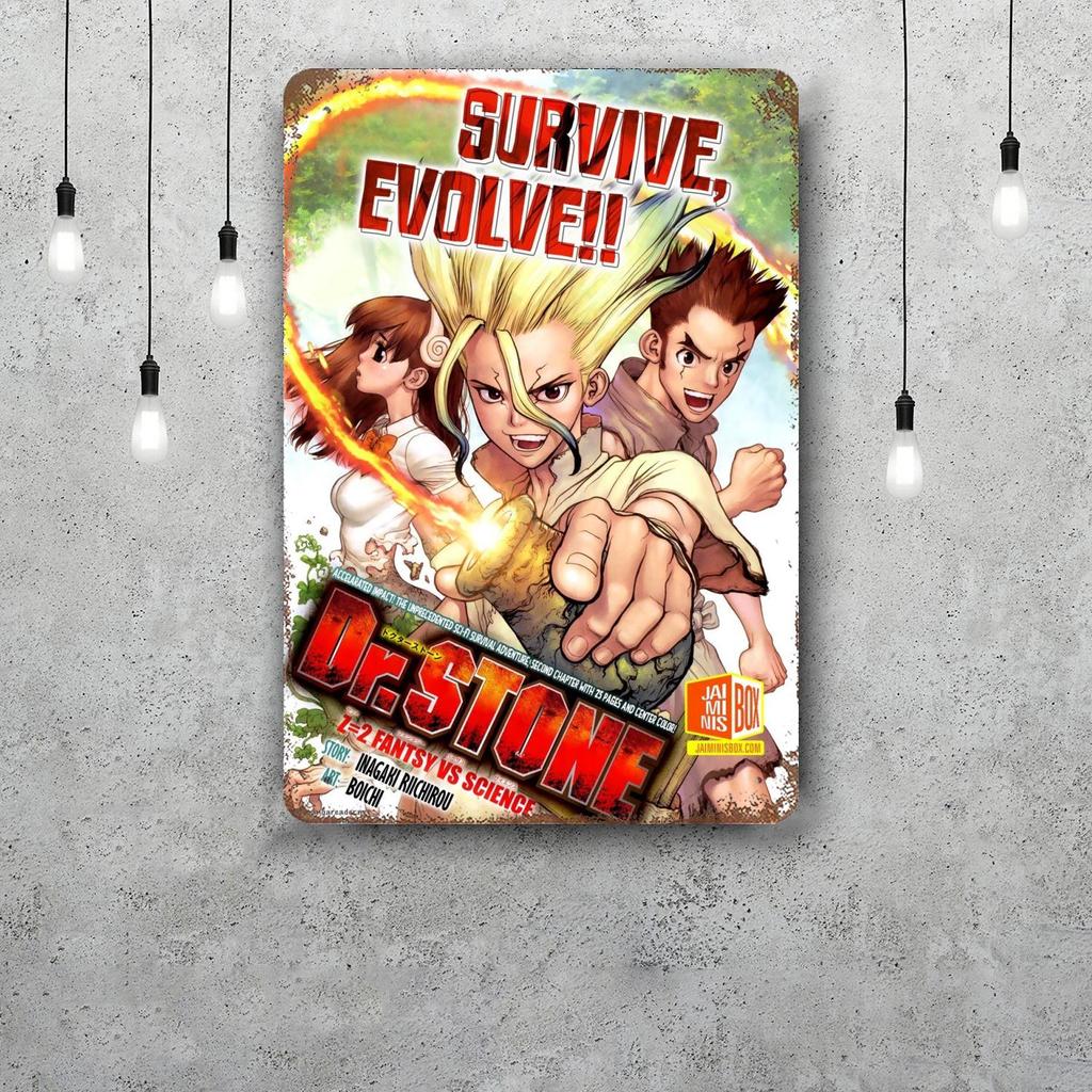 dr stone manga eng anime Decor Poster Vintage Tin Sign Metal Sign Decorative Plaque for Pub Bar Man Cave Club Wall Decoration