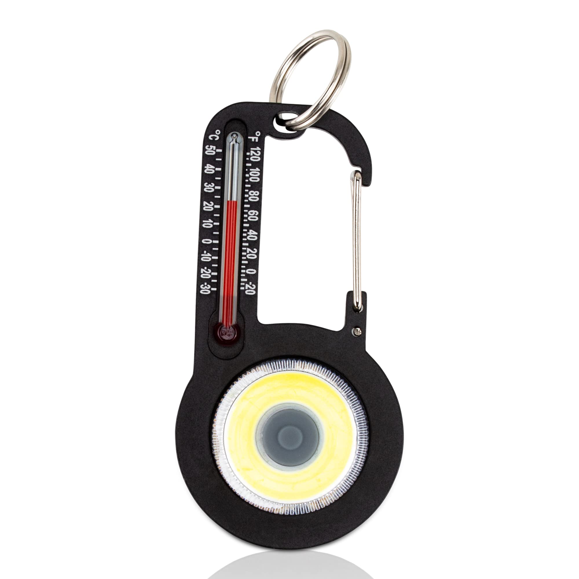 

Sun Company TempaBright Thermometer and COB LED Light Carabiner Features and Strobe Light Modes - Ultra-Bright Low, High,