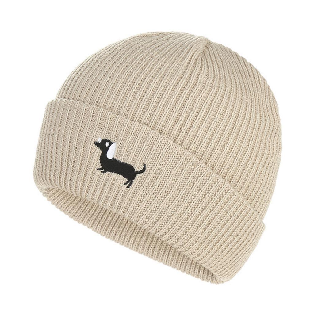 Fashionable Fall And Winter Warm Ear-Protecting Knitted Hat With Simpleed Embroidered Puppy Wool Pull- Hat