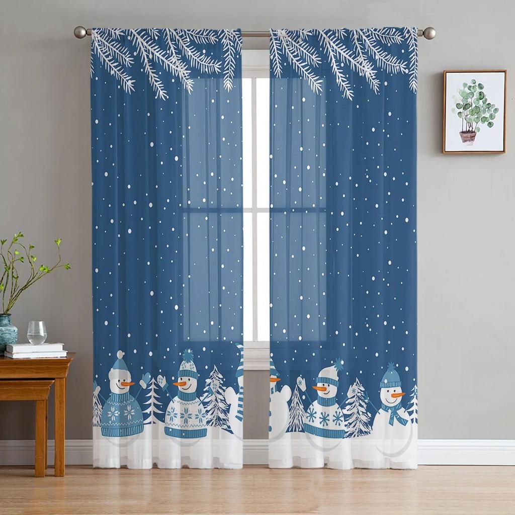 Christmas Snow Land Tree Snowflake TCurtains For Living Room Bedroom Kitchen Decoration Window Tulle Curtain
