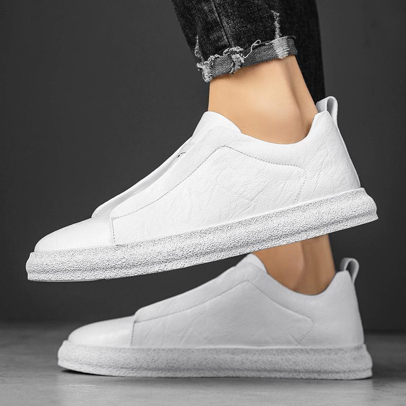 Zapatillas de deporte de cuero versátiles de moda Zapatos de negocios de moda Mocasines masculinos combinables de marca Zapatos planos sin cordones 2024 Zapatos casuales para hombre de color sólido