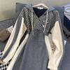 Women's Vintage Embroidery Plaid Patchwork Y2K Hooded Dress High Waist Long Sleeve  Sexy Mini Dresses