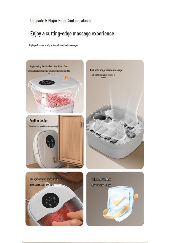 Foldable Foot Spa Basin with Constant Temperature Heating and Electric Massager