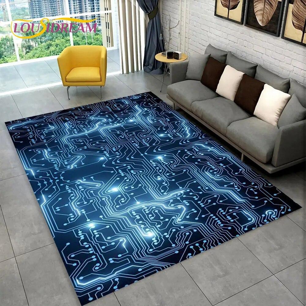 Chip Circuit Board 3D Area Rug,Carpet Rug for Home Living Room Bedroom Sofa Play Room Doormat Decor,Kid Game Non-slip Floor Mat