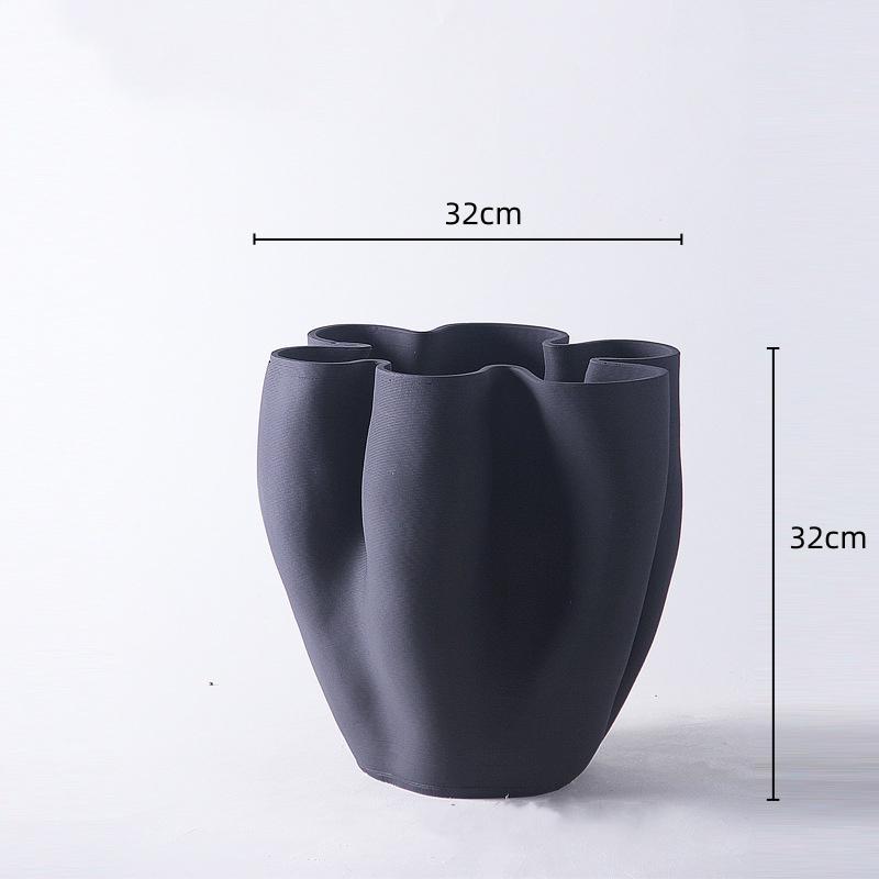 Ceramic Vase Open Fold Edge Flower Pot Floral Arrangement Accessories Abstract Porcelain Craftwork Flower Vase Home Decoration