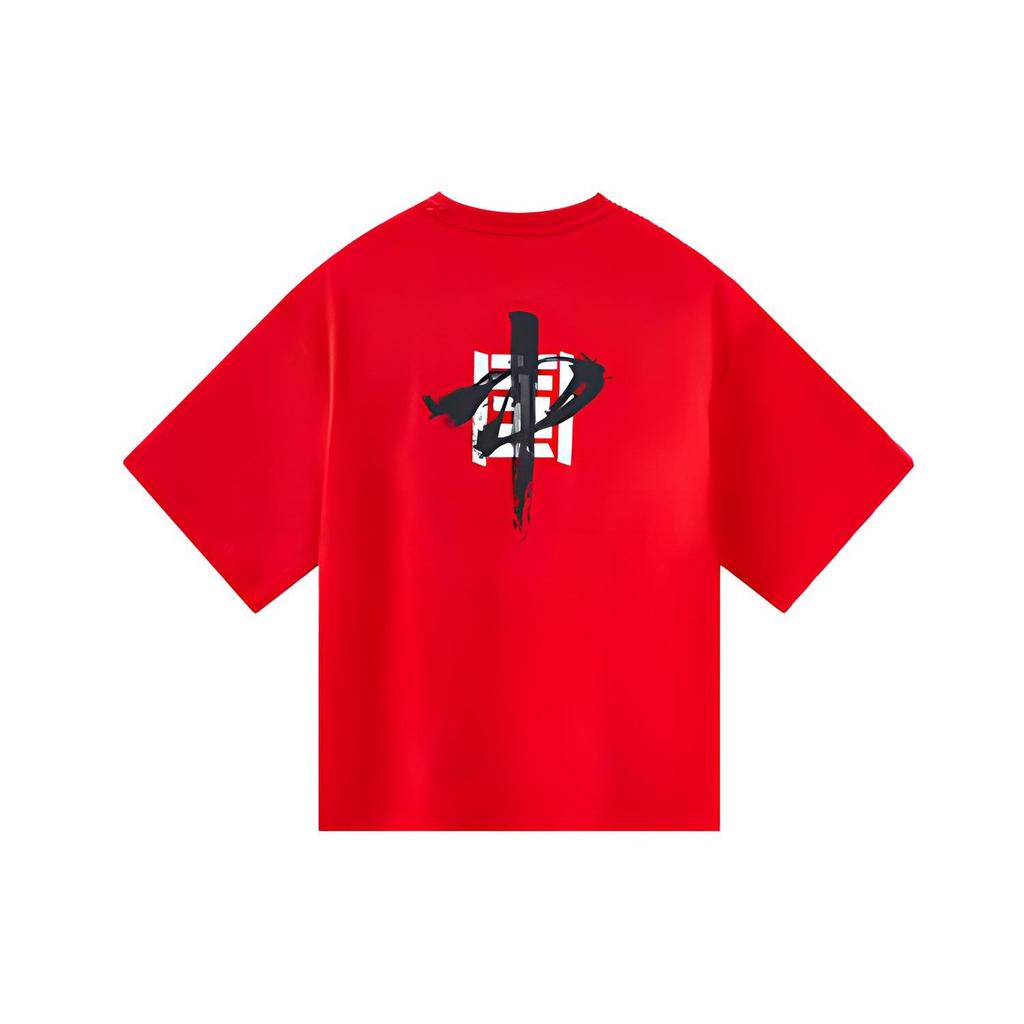 Anta Letter Embroidery Printed Knitted Loose Sports Short Sleeve T-Shirt Women Tops Red 962127147-2