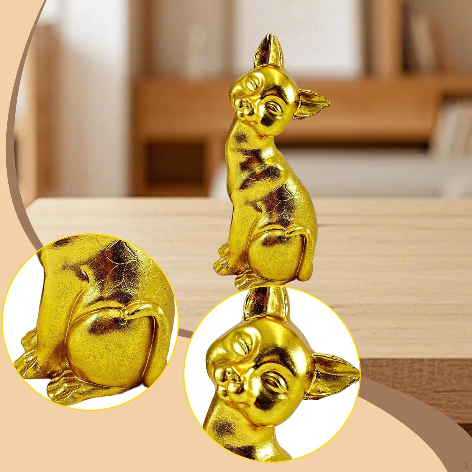 

Cat Figurine As A Decorative Gift for Lovers, Cute Resin Table Figure Table, Balcony, Or золотистый