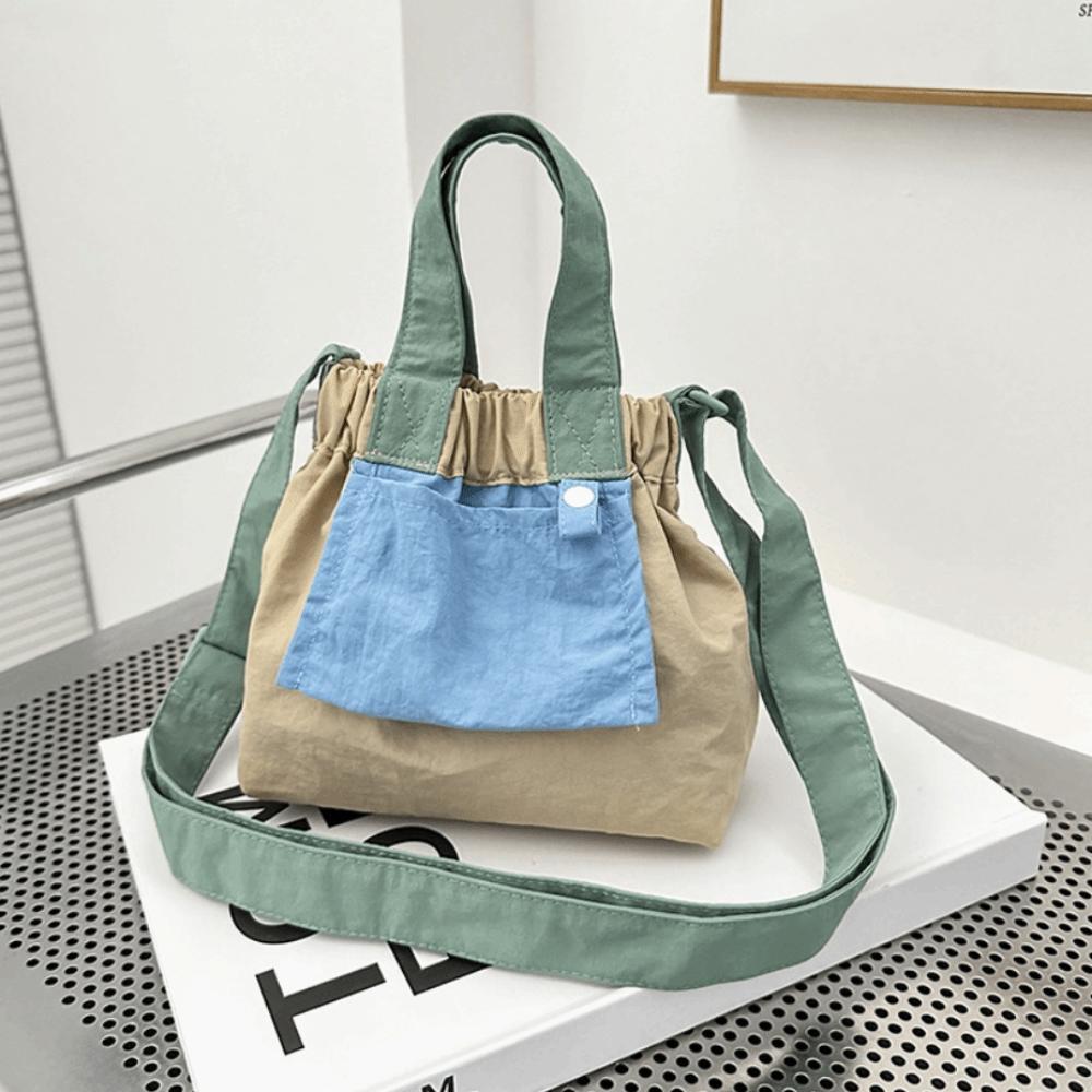 Candy Color Casual Handbags Ruched Design Crossbody Bag Trendy Nylon Shopper Purses  Commuting
