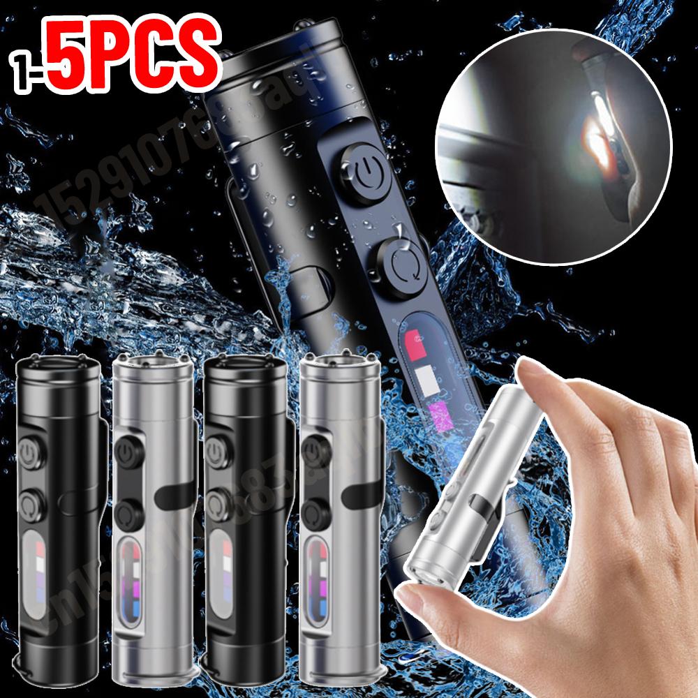 1-5PCS Multifunctional Taclite Mini Flashlight 300mAh Rechargeable Led Flashlight Camping Tactical Magnetic Torch with Hat Clip