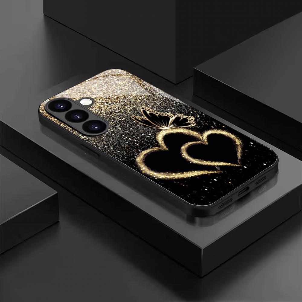 Liebe Schmetterling Gehärtetes Glas Handyhülle Geeignet für Samsung Galaxy S26 S25 S24 S23 S22 S20 FE/Ultra/Plus Anti-Drop Rückseite