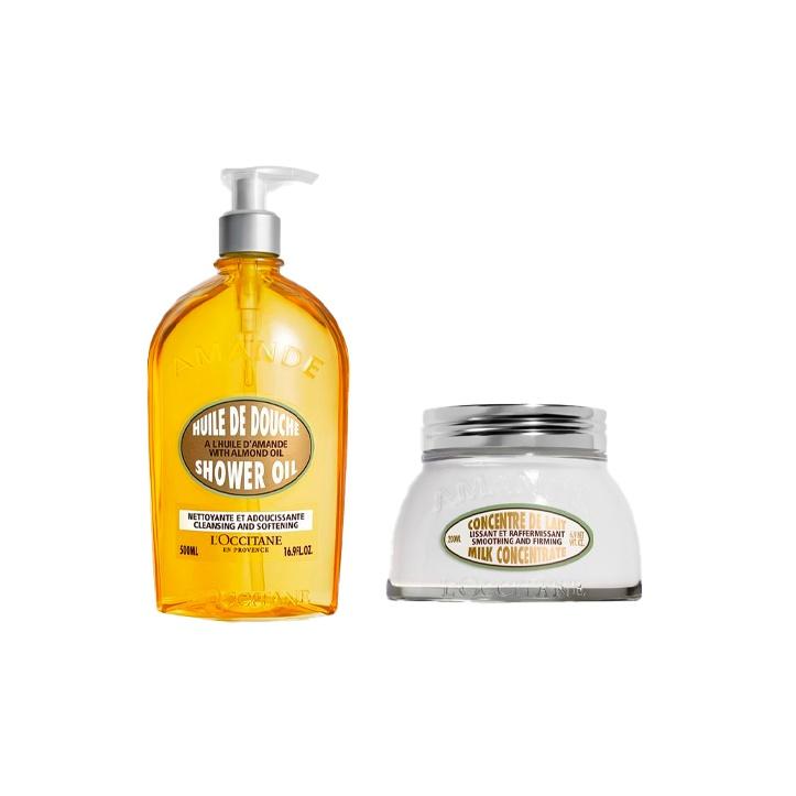 L occitane Softening Body Duo Almond Bath Oils 500ml+Almond Body Lotion 200ml