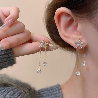 Star Tassel Long Diamond Earrings Women's Niche Design Stud Earrings Temperament Versatile Personality Earrings
