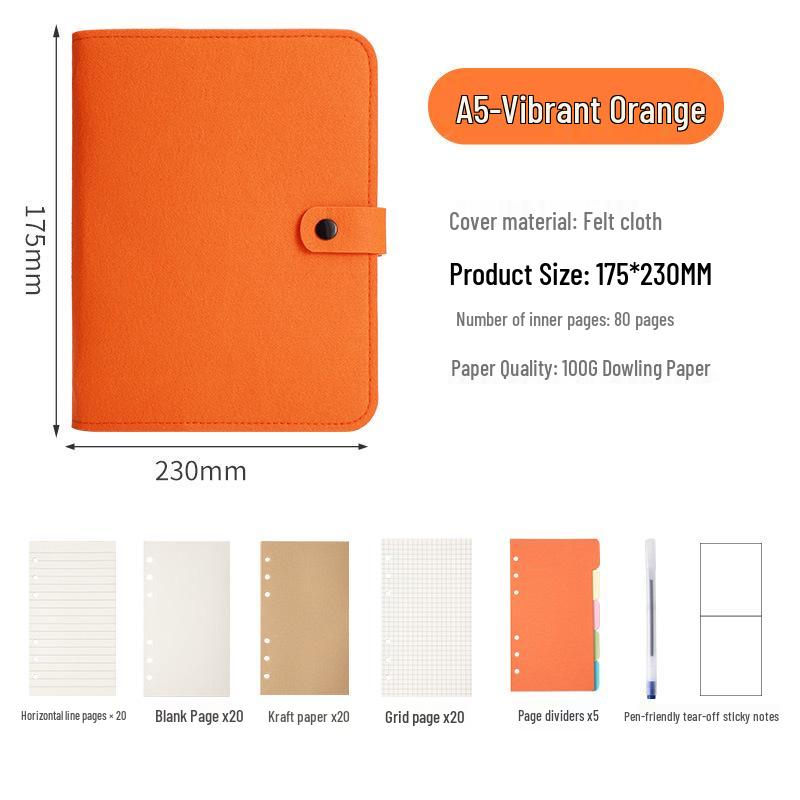 Available: A5/A6 Felt Loose-Leaf Notebook - Retro Original Planner with Buckle, Simple Stylish Stationery.