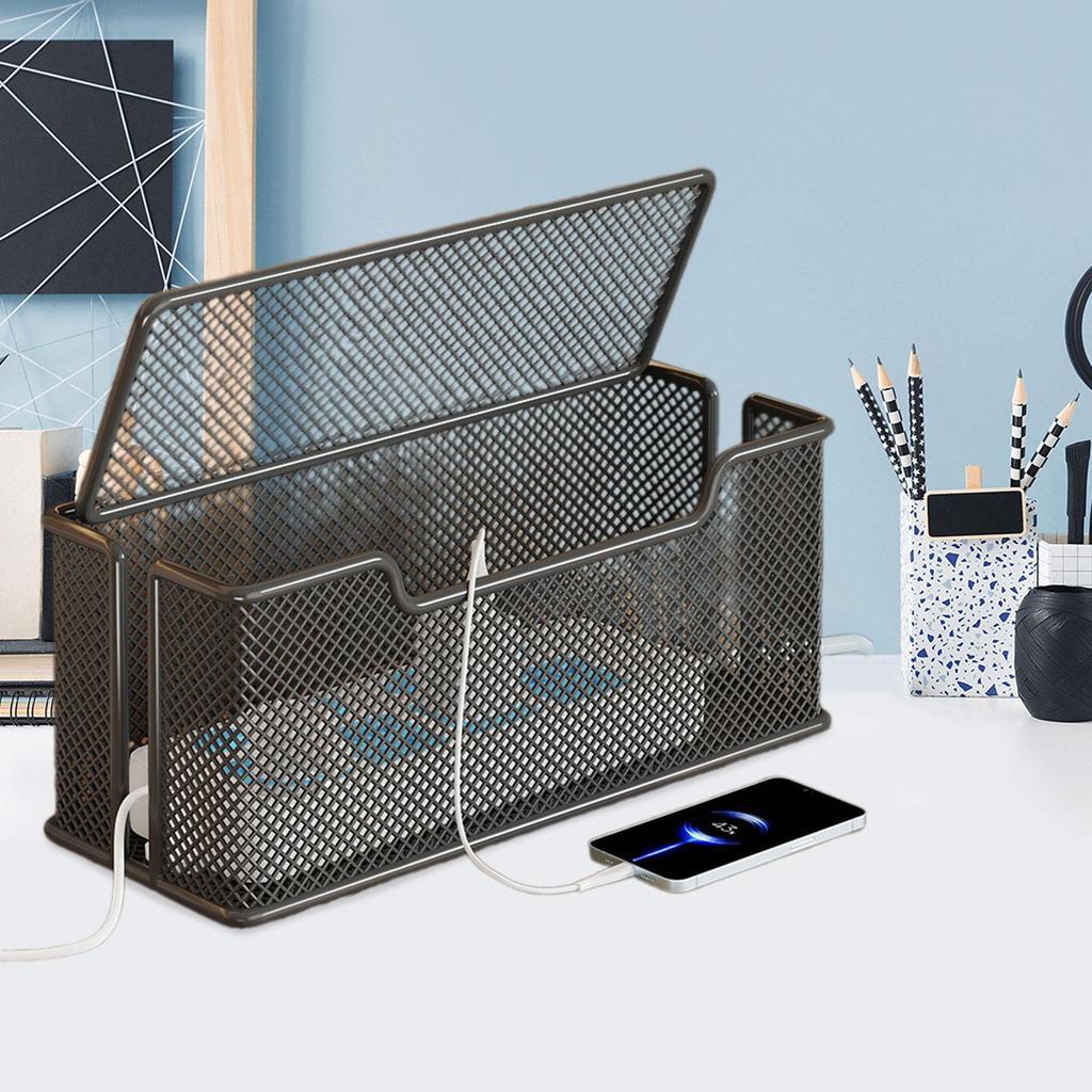 Cable Management Box Holder Protective 2 Open Slots Cords Decorative Cord Storage Caddy for Home Living Room Bedroom