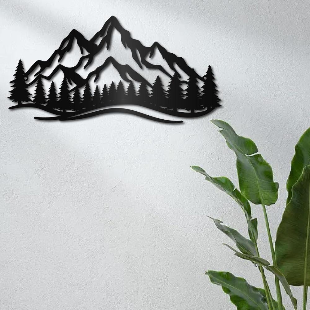 Metal Wall Art Forest Landscape Sculpture Black Hollow Out Home Decor Sign for Living Room Bedroom Indoor Outdoor 40x20cm