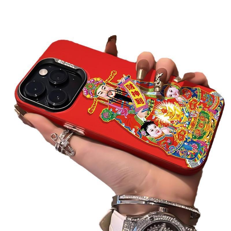 God of Wealth iPhone15 mobile phone case Apple 14promax new 13 big red 12 Chinese style xs matte 11