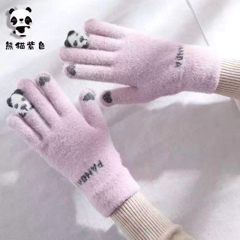 

Female cute Korean version difficult to ride, piled and thickened knitted wool, five fingers outdoor cold protection