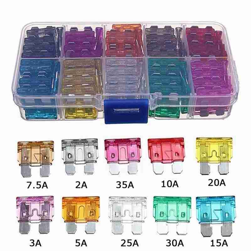 50/100Pcs Car Fuses Kit Assorted Auto Truck Standard Blade Fuse Assortment 2A 3A 5A 7.5A 10A 15A 20A 25A 30A 35A Auto Car Fuse Fuse Holders1