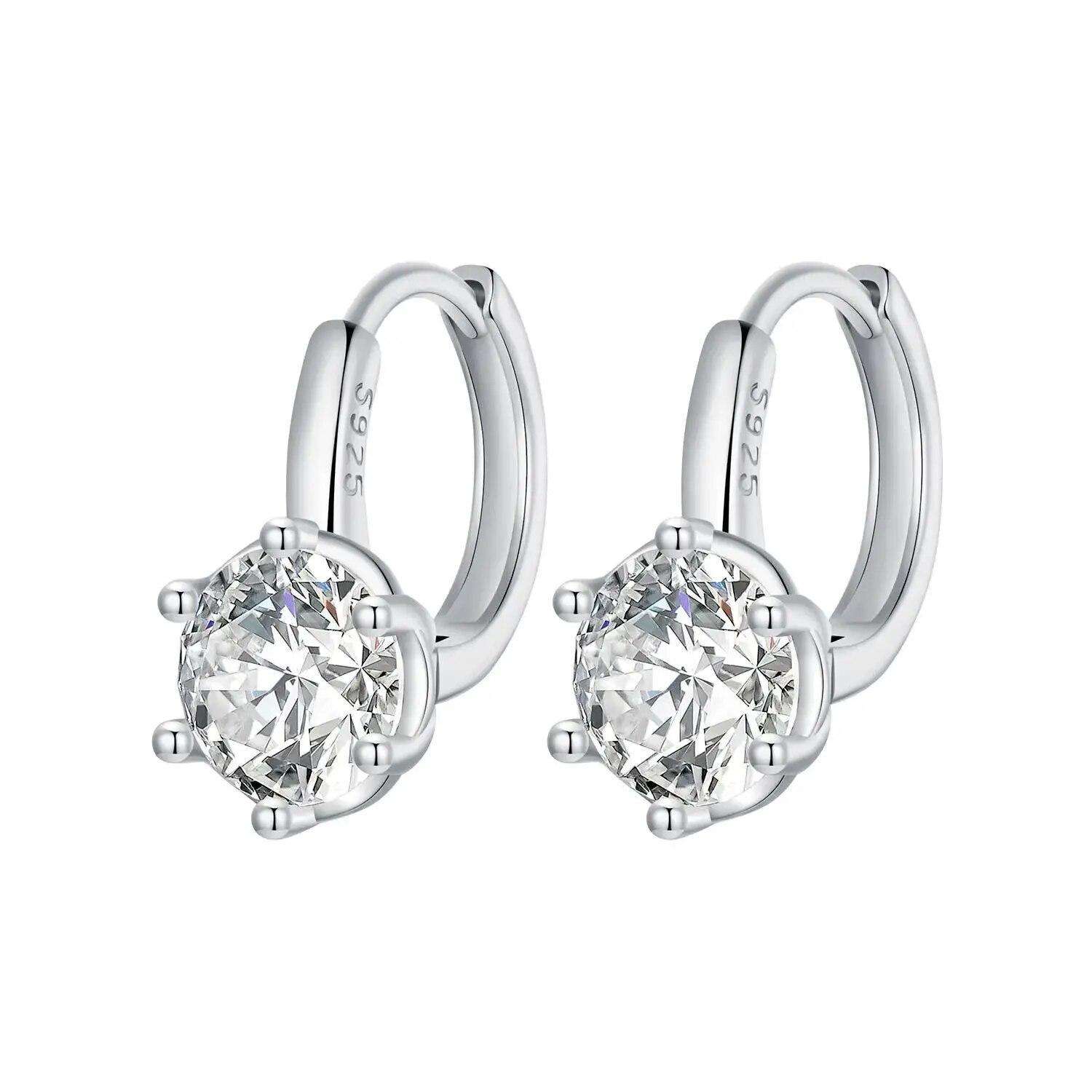 

Серьги-кольца BAMOER с платиновым покрытием из стерлингового серебра 925 пробы с кубическим цирконием, маленькие круглые модные серьги-солитеры Huggie для женщин BSE941