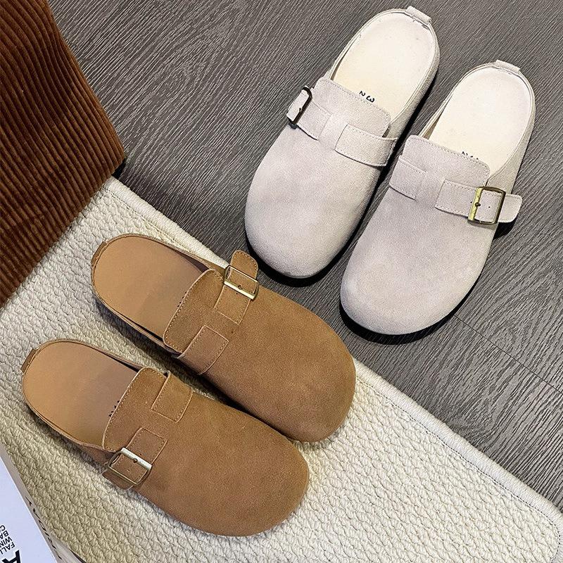 Baotou half slippers for women to wear in summer, thin leather thick bottom increases height, lazy person pedals half slippers