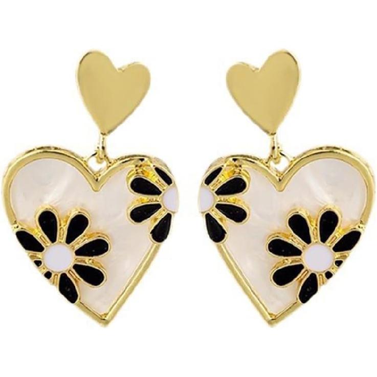 Изящные серьги-сердечки с ромашками для женщин Золотые серьги-подвески Сердце Серьги-сердечки Гипоаллергенные Заметные серьги Подарок на день рождения Женские украшения A.