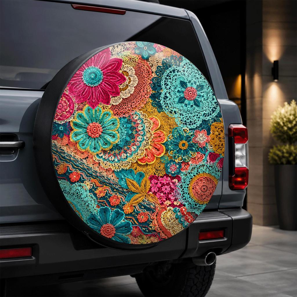 1pc Bohemian Multicolor Floral Car Tire Cover & Wheel Protector - Spare Tire Protector Suitable for Outdoor Camping, Road Trips, SUV/Rural Vehicle Use