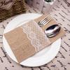 6 Stück Jute Bestecktasche Tischgeschirrtasche Spitze Vintage Food Gabeltasche für Hochzeitsfeier Geburtstagsdekorationen Ohne Tischgeschirr