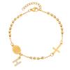 Stainless Steel Rosary Virgin Mary Beaded Bracelets with A-Z Initial Letter Pendant, Gold Plated Religion Jewelry for Women