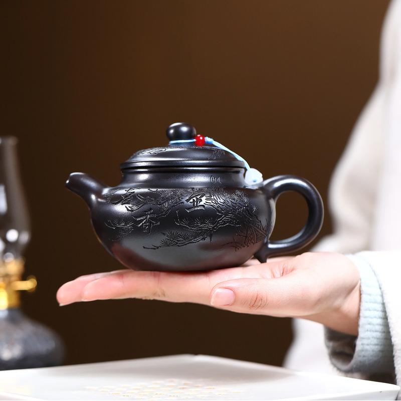 

300ml High-end Yixing Purple Clay Teapots Famous Master Handmade Antique Pot Raw Ore Antique Brass Mud Kettle Zisha Tea Set Gift