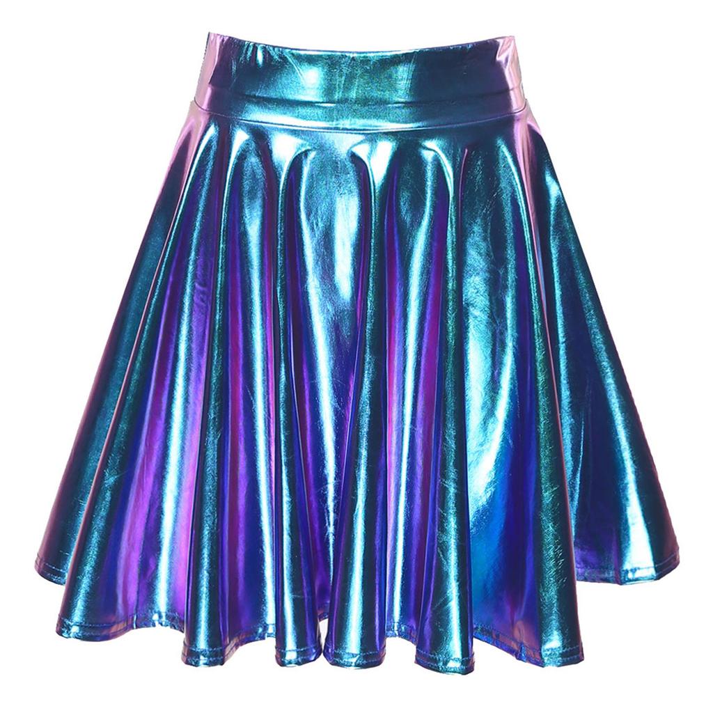 High Waist Flare Skirt Club Stage Costume Party Dancewear Shiny Ruffle Skirts for Women